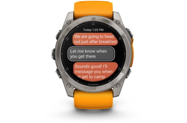 Image of Garmin fenix 8 AMOLED 51mm GPS Watch, Sapphire, Titanium with Spark Orange/Graphite Silicone Band, 010-02905-10