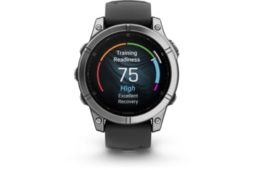 Image of Garmin fenix E AMOLED 47mm GPS Watch, Stainless Steel with Black Silicone Band, 010-03025-02
