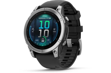 Image of Garmin fenix E AMOLED 47mm GPS Watch, Stainless Steel with Black Silicone Band, 010-03025-02