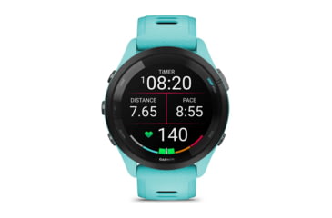 Image of Garmin Forerunner 265 Watch, Black Bezel w/ Aqua Case and Aqua/Black Silicone Band, 010-02810-02
