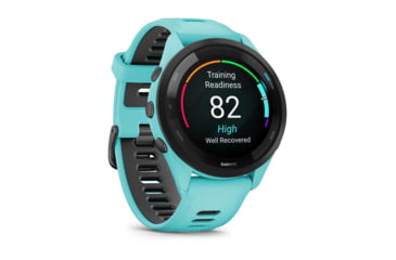 Image of Garmin Forerunner 265 Watch, Black Bezel w/ Aqua Case and Aqua/Black Silicone Band, 010-02810-02