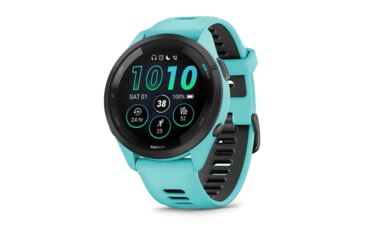 Image of Garmin Forerunner 265 Watch, Black Bezel w/ Aqua Case and Aqua/Black Silicone Band, 010-02810-02