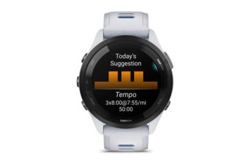 Image of Garmin Forerunner 265 Watch, Black Bezel w/ Whitestone Case and Whitestone/Tidal Blue Silicone Band, 010-02810-01
