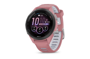 Image of Garmin Forerunner 265S Watch, Black Bezel w/ Light Pink Case and Light Pink/Powder Gray Silicone Band, 010-02810-05