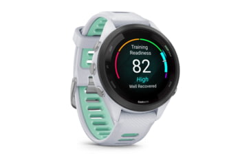 Image of Garmin Forerunner 265S Watch, Black Bezel w/ Whitestone Case and Whitestone/Neo Tropic Silicone Band, 010-02810-04