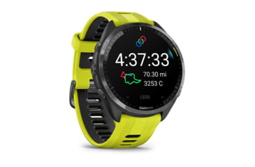Image of Garmin Forerunner 965, Carbon Gray DLC Titanium Bezel w/ Black Case and Amp Yellow/Black Silicone Band, 010-02809-02