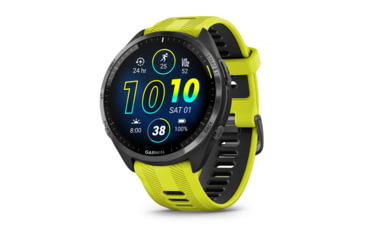 Image of Garmin Forerunner 965, Carbon Gray DLC Titanium Bezel w/ Black Case and Amp Yellow/Black Silicone Band, 010-02809-02