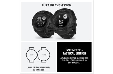 Image of Garmin Instinct 3 Solar Tactical Watch, Black, 45mm, Polymer/Aluminum, Black, Silicone, 010-02934-50
