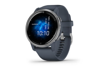 Image of Garmin Venu 2 Watch, Silver Stainless Steel Bezel with Granite Blue Case and Silicone Band, Silver/Blue Granite, 010-02430-00