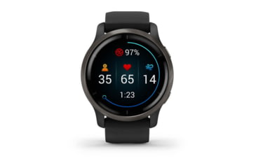 Image of Garmin Venu 2 Watch, Slate Stainless Steel Bezel with Black Case and Silicone Band, Slate/Black, 010-02430-01