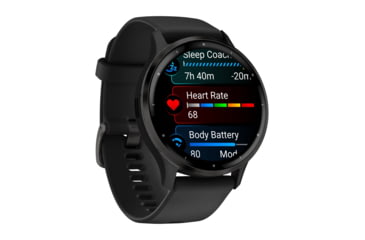 Image of Garmin Venu 3 Watch, Slate Stainless Steel Bezel w/ Black Case and Silicone Band, 010-02784-01