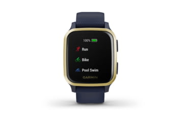 Image of Garmin Venu SQ GPS Smartwatch - Music Edition, Light Gold Aluminum Bezel with Navy Case and Silicone Band, 010-02426-02