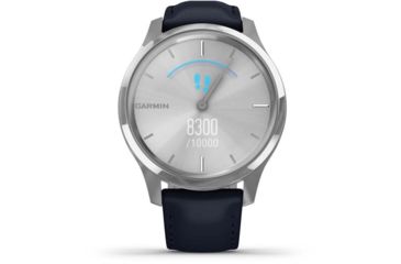 Image of Garmin Vivomove 3 Luxe Hybrid Smartwatch w/Leather Band, Navy/Silver, 010-02241-00