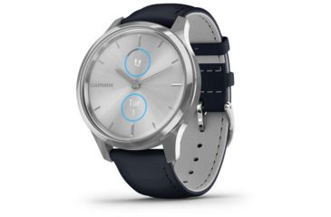 Image of Garmin Vivomove 3 Luxe Hybrid Smartwatch w/Leather Band, Navy/Silver, 010-02241-00
