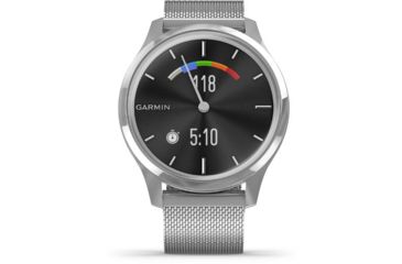 Image of Garmin Vivomove 3 Luxe Hybrid Smartwatch w/Milanese Band, Silver/Black, 010-02241-03