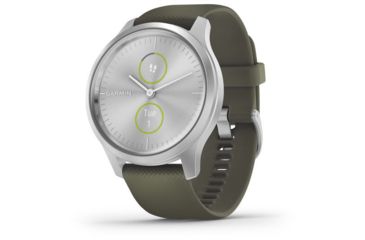 Image of Garmin Vivomove 3 Style Hybrid Smartwatch w/Silicone Band, Moss Green/Silver, 010-02240-01