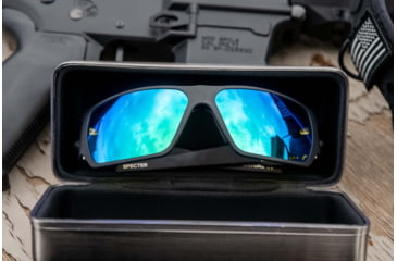 Image of Gatorz Specter Sunglasses, Cerakote Black Frame, Smoke Polarized w/Blue Mirror Lens, GZ-08-421