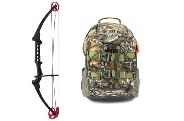 Image of Genesis Pro Bow, Black/Red Cam RH, 10496A W/ Vanguard Xl Hunting Backpack-Realtree Camo