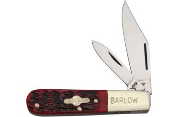 Image of German Bull Barlow Red Pick Bone Folding Knife,Stainless Steel,Clip and Pen,Red,Pick Bone Handle GB114RPB