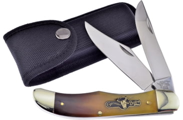 Image of German Bull Folding Hunter Ox Horn Folding Knife, Mirror SS Clip And Skinner Blades, Ox Horn Handle, Black Nylon Sheath, GB-069OX