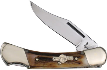 Image of German Bull Lockback Folding Knife, 2.5in Mirror SS Clip Point Blade, Brown Jigged Bone Handle, GB-110