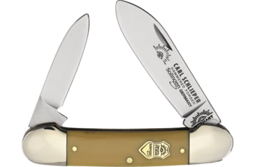 Image of German Eye Butterbean Folding Knife, 3.63in Closed, Satin Spear/Pen Blades, Yellow Smooth Synthetic Handle, BB Y BUTTERBEAN