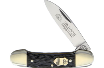 Image of German Eye Canoe 1 Blade Folding Knife, Mirror Solingen Steel Spear Blade, Black Jigged Bone Handle, Blade Etching, SMBB 1 BLADE