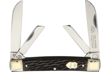 Image of German Eye Congress Jigged Bone Folding Knife, Mirror Solingen Steel Twin Sheepsfoot And Twin Coping Blades, Brown Jigged Bone Handle, Brown, 60 CONGRESSMESSER NR. 60