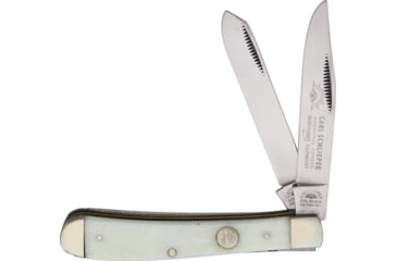 Image of German Eye Slim Trapper White Bone Folding Knife, Mirror SS Clip/ Spey Blades, White Smooth Bone Handle, Nickel Silver Bolster, Inlay Shield, Blade Etching, White, 20 WHITE BONE