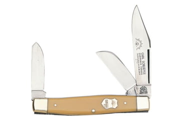 Image of German Eye Stockman Folding Knife,Clip/Spey/Sheepsfoot Blade, Yellow Celluloid Handle GE425Y