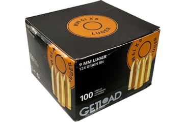 Image of GetLoad 9mm Luger 124 grain Total Metal Jacket Brass Cased Centerfire Pistol Ammo, 100 Rounds, GETL9MMB