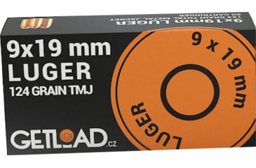 Image of GetLoad 9mm Luger 124 grain Total Metal Jacket Brass Cased Centerfire Pistol Ammo, 100 Rounds, GETL9MMB
