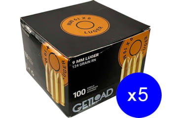 Image of GetLoad 9mm Luger 124 grain Total Metal Jacket Brass Cased Centerfire Pistol Ammo, 500 Rounds