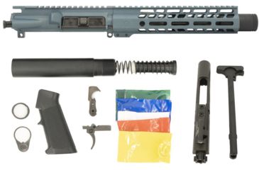 Image of Ghost Firearms Complete Upper Receiver, Pistol Lower Parts Kit, 5.56mm, 7.5in, Pistol , 4150 M4 Barrel, 1-7 Twist, 9in M-LOK Free Float Hand Guard, Flash Can, Blue Titanium, GF75GFR9FCAN556BT-KIT