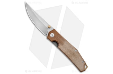 Image of GiantMouse Vox/Anso ACE Clyde Folding Knife, 3.00in, ELMAX, Trailing Point Blade, Micarta, Brown Handle, Stonewash, Brown/Gray, 7.00 inch, BHQ-125835