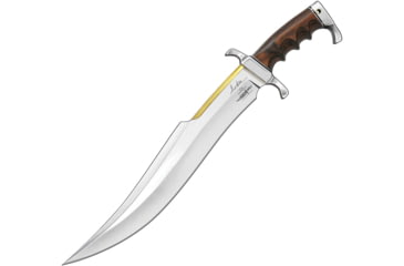 Image of Gil Hibben 65th Annv Spartan Bowie Knife, 20.63in Overall, 15.13in Mirror Upswept Blade, Brown Pakkawood Handle, Leather Sheath, GH5123