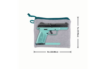 Image of Girls With Guns Knit Fabric Handgun Storage Pouch w/Writable ID Label, Lockable Keyring, Zipper Closure, 7x9in, Fleece Lining, Full Size Interior, Gray/Blue Accents, 9074