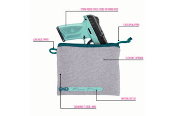 Image of Girls With Guns Knit Fabric Handgun Storage Pouch w/Writable ID Label, Lockable Keyring, Zipper Closure, 7x9in, Fleece Lining, Full Size Interior, Gray/Blue Accents, 9074
