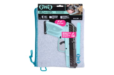 Image of Girls With Guns Knit Fabric Handgun Storage Pouch w/Writable ID Label, Lockable Keyring, Zipper Closure, 7x9in, Fleece Lining, Full Size Interior, Gray/Blue Accents, 9074