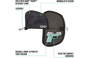 Image of Girls With Guns Midnight Lockable Handgun Case, 8in Handguns, Black/Shade Blackout Camo, 8.25 in x 6.5 in, 907-8