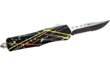 Image of GLFA Spring Assisted OTF Knife, Serrated Blade, Black Splatter, 7", GL-KSM-SRT S-BLK