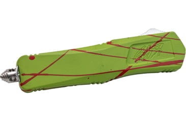 Image of GLFA Spring Assisted OTF Knife, Serrated Blade, Green with Orange Splatter, 8", GL-KMD-SRT S-ZOM