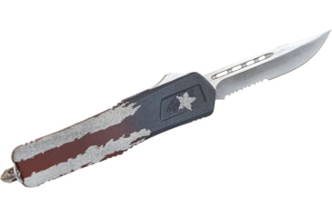 Image of GLFA Spring Assisted OTF Knife, Serrated Blade, Red White and Blue, 8", GL-KMD-SRT F-AMF