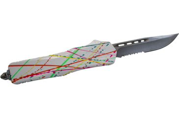 Image of GLFA Spring Assisted OTF Knife, Serrated Blade, White Splatter, 7", GL-KSM-SRT S-WHT