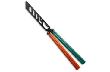 Image of Glidr Glidr Pacific Butterfly Knife Fire &amp; Ice Aluminum 4.6&quot; Black Trainer, Blue/Orange, 440C, adult, BHQ-203097