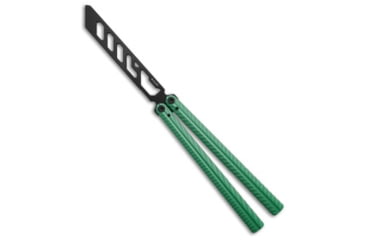 Image of Glidr Glidr Pacific Butterfly Knife Seafoam Aluminum 4.6&quot; Black Trainer, Green, 440C, adult, BHQ-203094