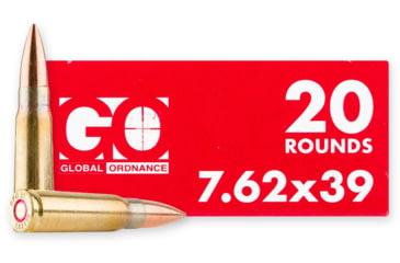 Image of Global Ordnance 7.62x39mm 123 Grain Full Metal Jacket Brass Cased Rifle Ammo, 1000 Rounds, 850003223339