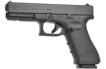 Image of Glock 17 Gen4 Pistol, 9mm Luger, 4.49in barrel, black polymer frame, integrated polymer grip, recoil operated semi-automatic, fixed, white dot front, white square U rear, 17 round magazine, G17 Gen4-FRRMPG