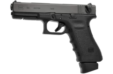 Image of Glock 18C Pistol, 9mm Luger, 4.49in barrel, polymer frame, integrated polymer grip, selective-fire auto/semi-auto, fixed, white dot front, white square U rear, 17 round magazine, G18C-FRRMPG