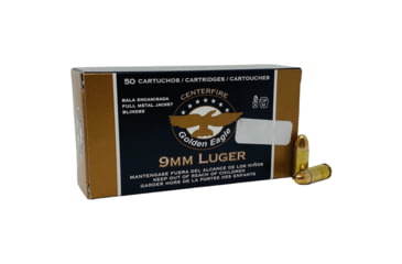 Image of Golden Eagle 9mm Luger 115 Grain Full Metal Jacket Brass Cased Pistol Ammunition, 50 Rounds, 1E097709